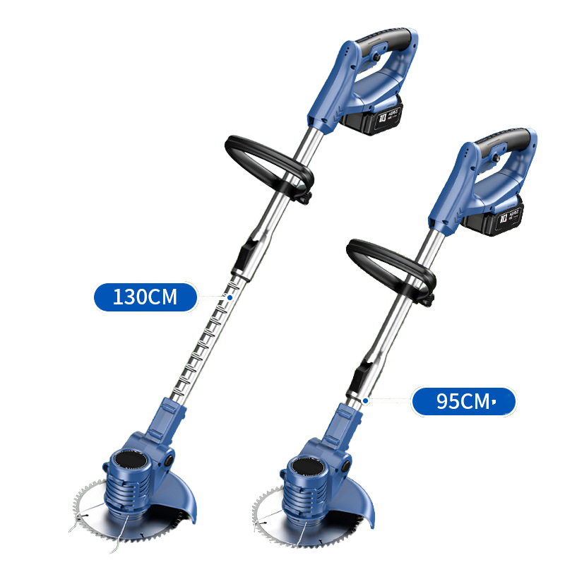 21V Electric Lithium Lawn Mower Telescopic Handle Multi-Function Power Cordless Grass Trimmer Two Batteries Wheels DIY Cutting