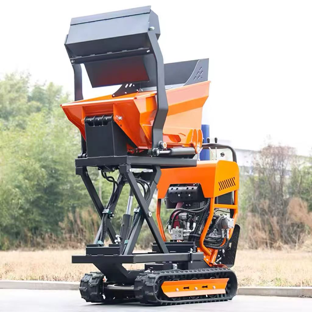 Self-Loading Rubber Tracked Dumper 0.5-0.8 Ton | Hydraulic Mini Crawler Carrier with Gasoline Power | All-Terrain Motorized Power Barrow for Sale