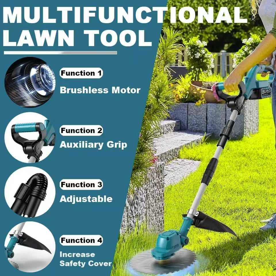 Brushless 9 INCH Electric Lawn Mower Cordless Garden Grass Cutting Machine Power Trimmer Foldable Weeding Tools