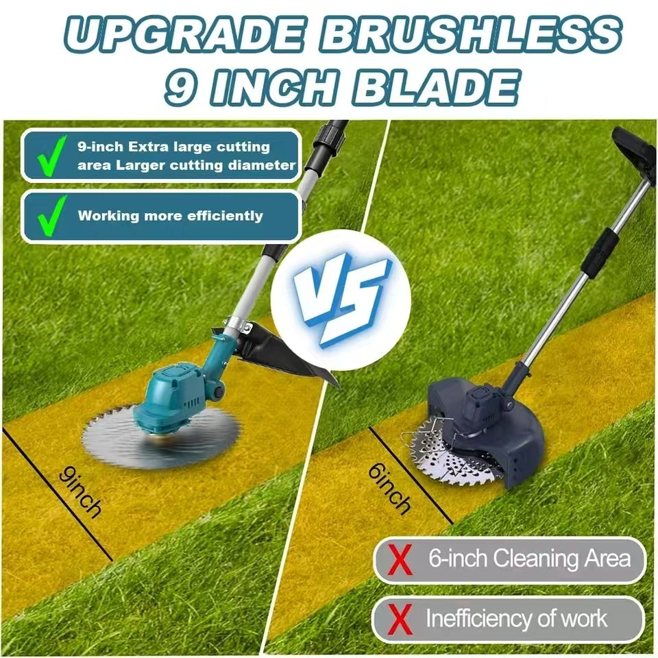 Brushless 9 INCH Electric Lawn Mower Cordless Garden Grass Cutting Machine Power Trimmer Foldable Weeding Tools