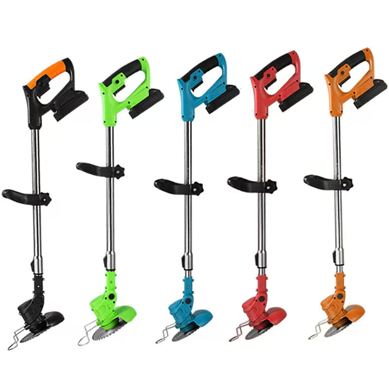 21V Electric Lithium Lawn Mower Telescopic Handle Multi-Function Power Cordless Grass Trimmer Two Batteries Wheels DIY Cutting