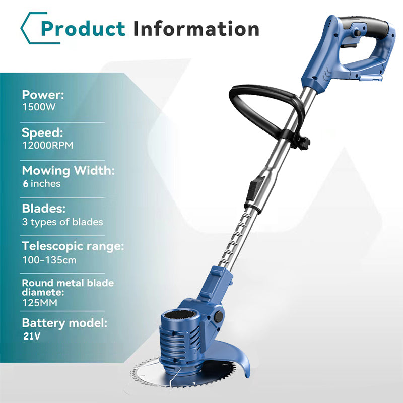 1500W 6 Inch Cordless Electric Lawn Mower Length Adjustable Handheld Rechargeable Garden Pruning Tools for 21V Battery