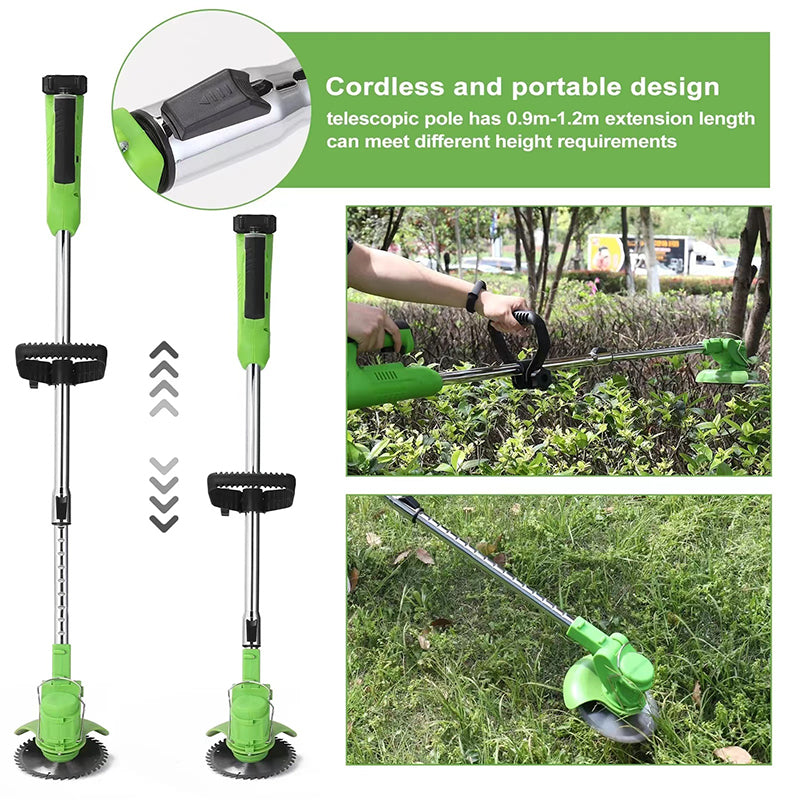 Wheels Grass Trimmer Electric Lawn Mower Cordless Length Adjustable Cutter Power Garden Tool Grass Cutting Machine