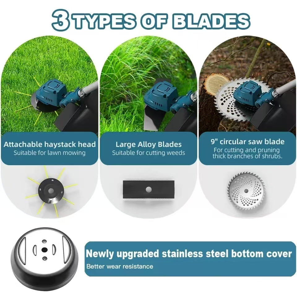 Brushless 9 INCH Electric Lawn Mower Cordless Garden Grass Cutting Machine Power Trimmer Foldable Weeding Tools