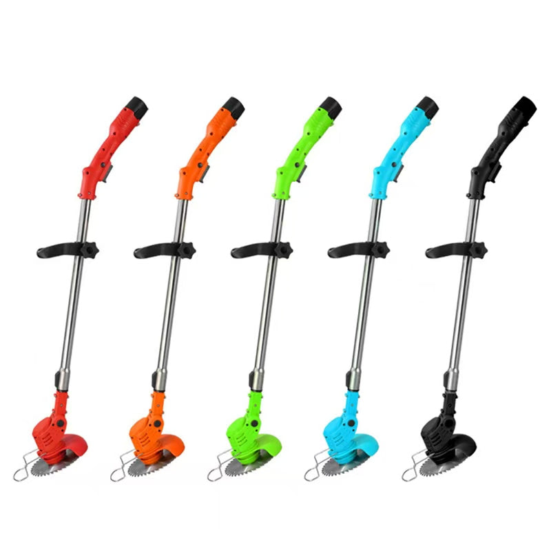21V Electric Lithium Lawn Mower Telescopic Handle Multi-Function Power Cordless Grass Trimmer Two Batteries Wheels DIY Cutting