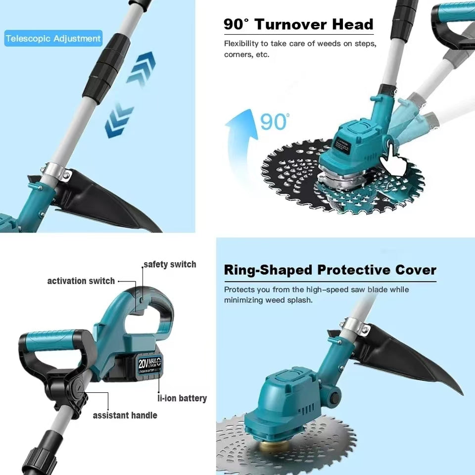 Brushless 9 INCH Electric Lawn Mower Cordless Garden Grass Cutting Machine Power Trimmer Foldable Weeding Tools